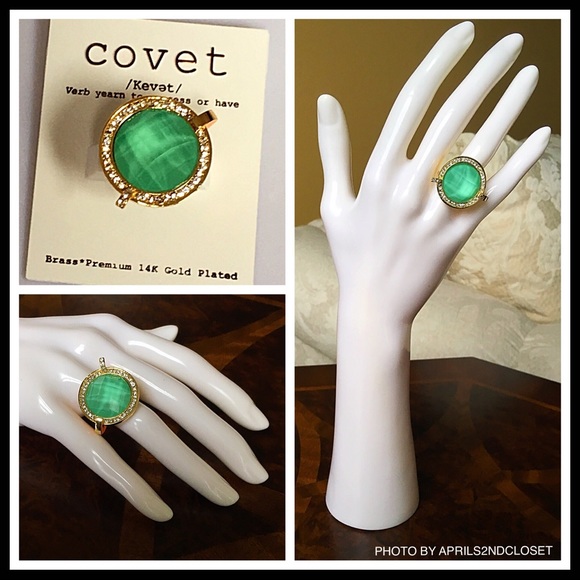 PAVE CRYSTAL TURQUOISE STONE STATEMENT RING - Picture 7 of 8